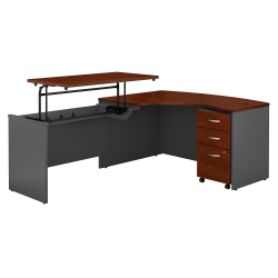 Bush Business Furniture Components 60&quot;W Left Hand 3 Position Sit to Stand L Shaped Desk with Mobile File Cabinet, Hansen Cherry/Graphite Gray, Standard Delivery