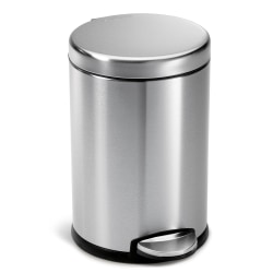 simplehuman® Fingerprint-Proof Round Metal Mini Step Trash Can, 1.2 Gallons, 12-1/10&quot;H x 7-3/5&quot;W x 10&quot;D, Silver