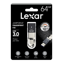 Lexar® JumpDrive® Fingerprint F35 USB 3.0 Flash Drive, 64GB, Black, LJDF35-64GBNL
