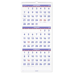 AT-A-GLANCE® 2026 Three Month Reference Vertical Wall Calendar, Large, 12" x 27"