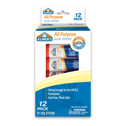 Elmer's® Office Strength Glue Sticks, All Purpose, 0.77 Oz, Clear, Pack Of 12