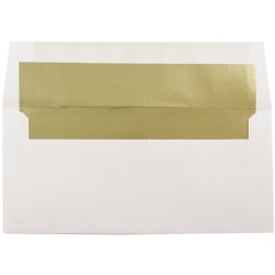JAM Paper® Foil-Lined Envelopes, 3 7/8" x 8 1/8", Gummed Seal, White/Gold Lining, Pack Of 25