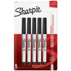Sharpie® Permanent Ultra-Fine Point Markers, Black, Pack Of 5 Markers