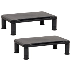 Mind Reader Plastic Monitor Stand Height Adjustable Laptop Computer Riser, 5-1/4"H x 10-1/2"W x 14-1/2"D, Black, Set of 2 Stands