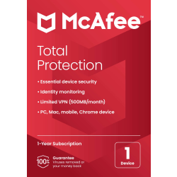 McAfee® Total Protection Antivirus &amp; Internet Security Software, For One Device, 1-Year Subscription, Windows®/Mac®/Android/iOS/ChromeOS, Product Key