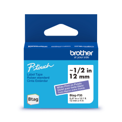Brother P-touch Btag Label Tape, BTAGF35, 0.47 in by 13.1 ft, White on Purple