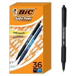 BIC® SoftFeel Retractable Ballpoint Pens, Medium Point, 1.0 mm, Assorted Barrels, Assorted Ink Colors, Box Of 36