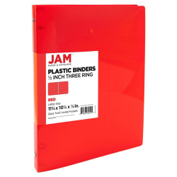 JAM PAPER 3 Ring Plastic Binder, 0.5 inch, Red, Sold Individually