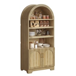 Bestier 71" Arched Wood Bookcase with Storage Cabinet and 3 Adjustable Shelves, Natural Oak