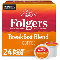 Folgers® K-Cup Breakfast Blend Coffee K-Cup Pods - Compatible with Keurig K-Cup Brewer - Light/Mild - 24 K-Cup - 24 / Box