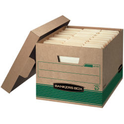 Bankers Box® Stor/File&trade; Medium-Duty Storage Boxes With Lift-Off Lids, Letter/Legal Size, 10&quot; x 12&quot; x 15&quot;, 94% Recycled, Kraft/Green, Case Of 20