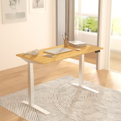 FlexiSpot E7 Pro Electric 55&rdquo;W Adjustable Height Standing Desk, White/Bamboo