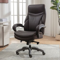 Shaquille O'Neal&trade; Maximos Big &amp; Tall Ergonomic Vegan Leather High-Back Executive Office Chair, Dark Brown/Silver, BIFMA Compliant