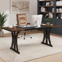 Bestier 71 W Computer Desk With X Shaped Metal Legs Rustic Brown