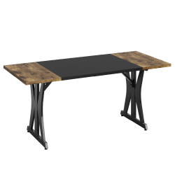 Bestier 71&quot;W Computer Desk With X-Shaped Metal Legs, Rustic Brown