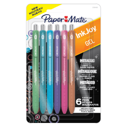 Paper Mate InkJoy Gel Pens, Metallic Pens, Retractable, Medium Point, (0.8mm) Assorted Colors, 6 Count