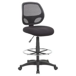 Boss Office Products Stand-Up Fabric Drafting Stool With Back, Gray/Black