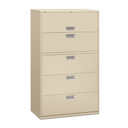 Hon Brigade 600 42 W Lateral 5 Drawer File Cabinet Metal Putty Office Depot