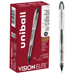 uni-ball® Vision&trade; Elite&trade; Liquid Ink Rollerball Pens, Bold Point, 0.8 mm, White Barrel, Black Ink, Pack Of 12