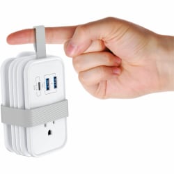 Portable Travel Power Strip with 3 Outlets, 2 USB Ports, 1 USB C Port  Flat Plug Travel Extension Cord with Multiple Outlets White