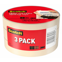 Scotch® Home and Office Masking Tape, 3 Tape Rolls, 3/4 in x 60 yd, 3&quot; Core, Tan