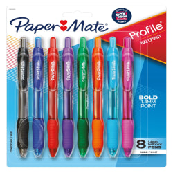 Paper Mate® Profile&trade; Retractable Ballpoint Pens, Bold Point, 1.4 mm, Assorted Translucent Barrel, Assorted Ink Colors, Pack Of 8