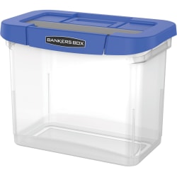 Bankers Box® Heavy-Duty Portable Storage File Box, 10 3/4&quot; x 6 3/4&quot; x 11 3/4&quot;, Blue/Clear