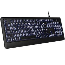 Delton KB20 Large Print Big Key Backlit Wired Keyboard, Black
