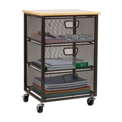 Mind Reader 3-Drawer Rolling Storage Cart Multipurpose Portable Cabinet with Wheels, 24-1/4" H x 13" W x 15-3/4" D, Black