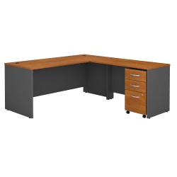 Bush Business Furniture Components 72&quot;W L Shaped Desk with 3 Drawer Mobile File Cabinet, Natural Cherry/Graphite Gray, Standard Delivery