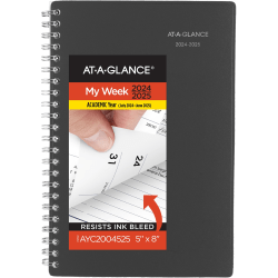 2024-2025 AT-A-GLANCE® DayMinder Academic Weekly/Monthly Small Planner, 5&rdquo; x 8&rdquo;, Charcoal, July to June