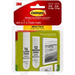 Command Medium and Large Picture Hanging Strips, 12 Pairs (24-Medium Command Strips), White - 1720928ES