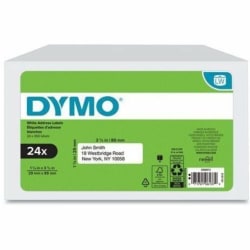 DYMO® LabelWriter Address Labels, 1-1/8"H x 3-1/2"W, Rectangle, White, 350 Labels Per Roll, Pack Of 24 Rolls