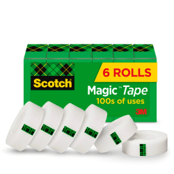 Scotch® Magic&trade; Tape, Invisible, 6 Tape Rolls, 3/4 in x 800 in, Home Office Supplies and School Supplies for College and Classrooms