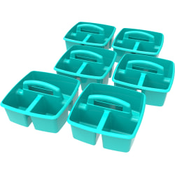 Photo 1 of Storex Small Plastic Caddies, 5-1/4"H x 9-1/4"W x 9-1/4"D, Teal, Pack Of 6 Caddies