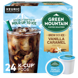 Green Mountain Coffee® Single-Serve K-Cup® Pods, Medium Roast, Brew Over Ice Vanilla Caramel, Carton Of 24