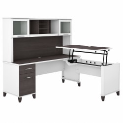 Bush® Furniture Somerset 72&quot;W 3-Position Sit-to-Stand L-Shaped Desk With Hutch, Storm Gray/White, Standard Delivery