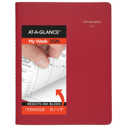 AT-A-GLANCE® 2026 Weekly Appointment Book Planner, Red, Large, 8 1/4&quot; x 11&quot;