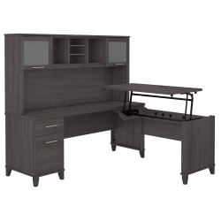 Bush Furniture Somerset 72&quot;W 3-Position Sit-To-Stand L-Shaped Desk With Hutch, Storm Gray, Standard Delivery