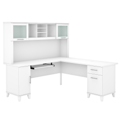 Bush Furniture Somerset 72&quot;W L-Shaped Desk With Hutch, White, Standard Delivery