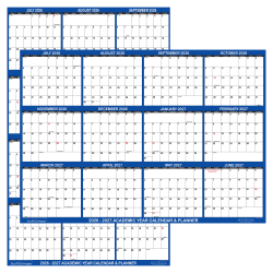 2026-2027 SwiftGlimpse Academic Monthly Wall Calendar, 36&rdquo; x 24", Navy/White, July To June, Total Qty 1