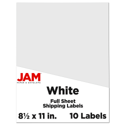 JAM Paper® Full-Page Mailing And Shipping Labels, Rectangle, 8-1/2&quot; x 11&quot;, White, Pack Of 10