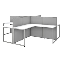 Bush Business Furniture Easy Office 60"W 4-Person L-Shaped Cubicle Desk Workstation With 45"H Panels, Pure White/Silver Gray, Standard Delivery