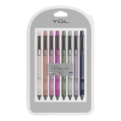 TUL® GL Series Retractable Gel Pens, Medium Point, 0.8 mm, Assorted Gunmetal Barrel Colors, Assorted Metallic Ink, Pack Of 8 Pens