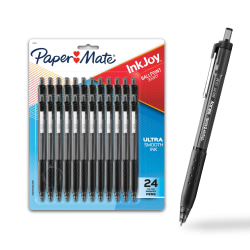 Paper Mate® InkJoy&trade; 300 RT Retractable Pens, Medium Point, 1.0 mm, Clear Barrels, Black Ink, Pack Of 24