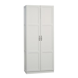 white storage cabinet with glass doors