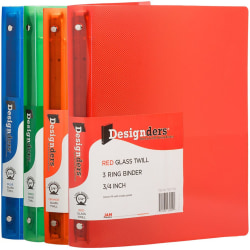 JAM PAPER 3 Ring Plastic Binder, 0.75 inch, Assorted, 4/pack