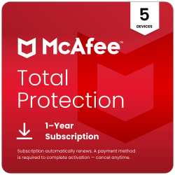 McAfee Total Protection (Windows, macOS, Android, iOS, ChromeOS) 2026, 5 Device, 1-Year Subscription with Auto-Renewal, Digital Download