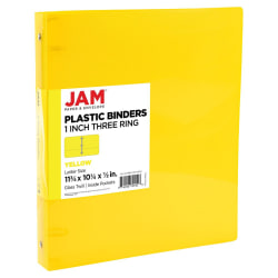 JAM PAPER 3 Ring Plastic Binder, 1 inch, Yellow