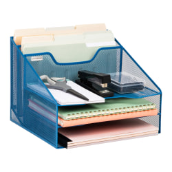 Mind Reader Desktop Vertical Paper Tray Organizer, 9-1/2” H x 11-1/2” W x 12-1/2” D, Turquoise